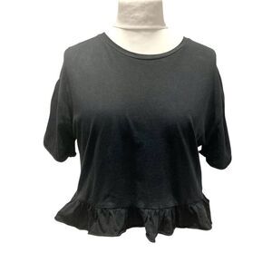 Zara cropped peplum rolled sleeve boxy crew neck black t shirt size Medium